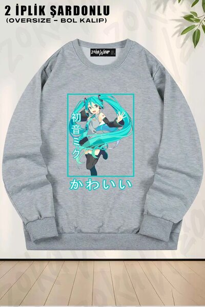 ZOKAWEAR سويت شيرت يونيسكس Hatsune Miku v2 مطبوع قصة فضفاضة برقبة دائرية