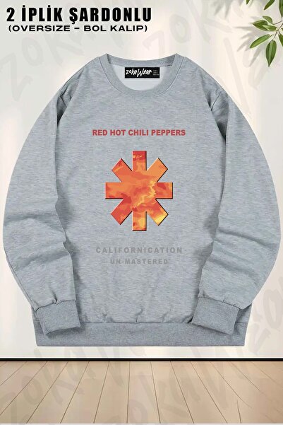 ZOKAWEAR Unisex Red Hot Chili Peppers cu imprimeu supradimensionat guler rotu...