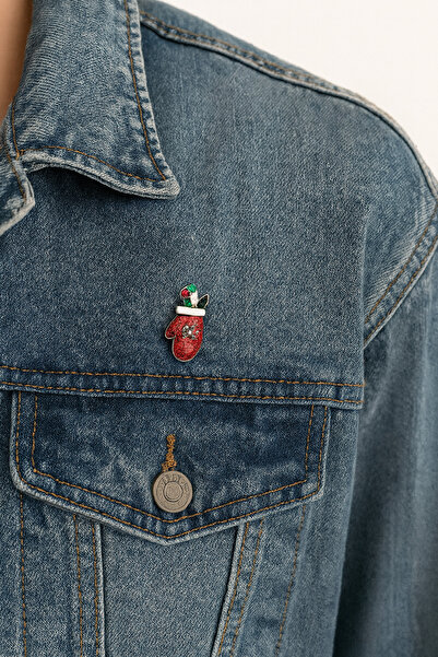 uğurlu dükkan Kırmızı Noel Eldiveni İğneli Broş