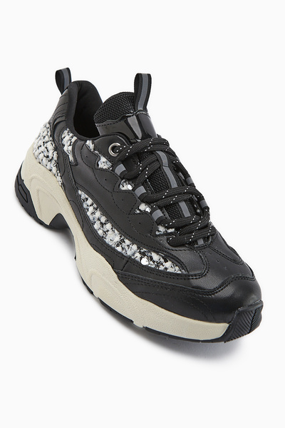 Limoya Rozhin Black Sequin Thick Sole Women's Sports Shoes