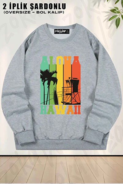 ZOKAWEAR Unisex Aloha Hawaii Printed Oversized Crew Neck Sweatshirt