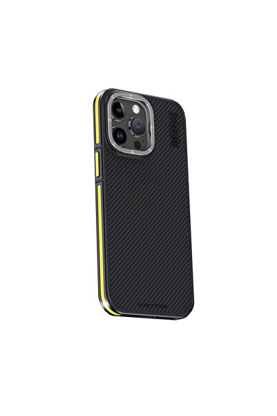 Twin Store غطاء آيفون 15 من ألياف الكربون أراميد 600D كيفلار ماجسيف - أصفر