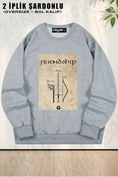 ZOKAWEAR سويت شيرت يونيسكس Lotr Friendship مطبوع قصة فضفاضة برقبة دائرية