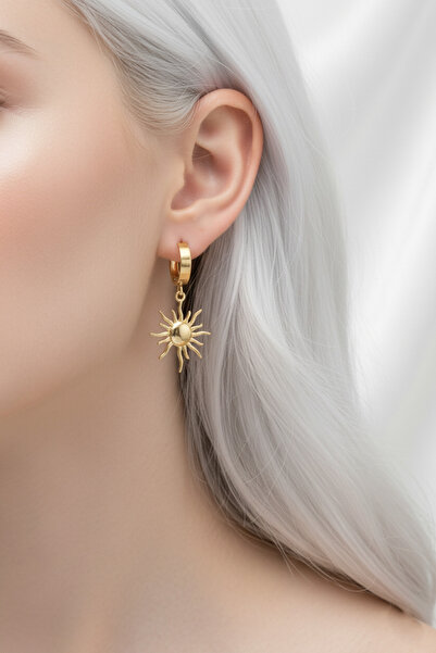 özgül takı ve tasarım Stainless Steel Gold Color Sun Pattern Women Earrings