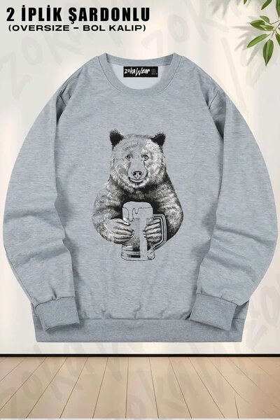 ZOKAWEAR Unisex Bear Beer cu imprimeu supradimensionat guler rotund Swea tricou