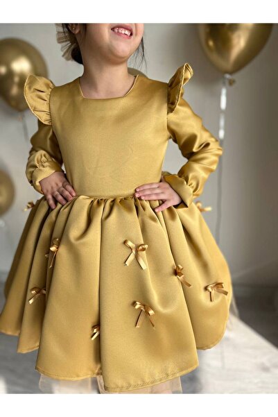 Sare Çocuk Giyim Βραδινό φόρεμα Deluxe Collection για κορίτσια με χρυσό φιόγκο ειδικής σχεδίασης