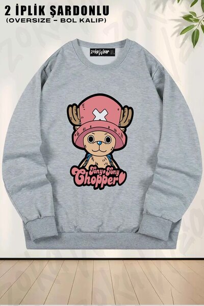 ZOKAWEAR Unisex Tony Tony Chopper cu imprimeu supradimensionat guler rotund S...