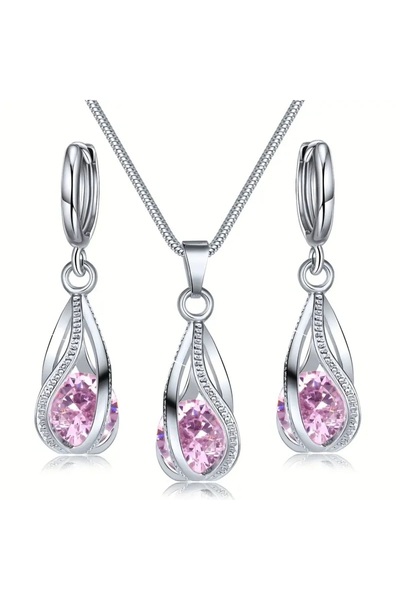 takantakana Elegant Jewelry Set with Stones, Zircon Stone Inlay (Necklace Ear...