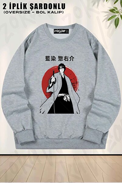 ZOKAWEAR سويت شيرت للجنسين من Aizen V2 Anime Bleach مطبوع قصة فضفاضة برقبة دا...