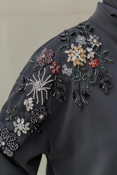 Ghisa Modal Tunic Pants Set with Floral Bead Stone Embroidery on the Shoulder