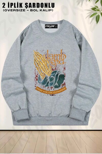 ZOKAWEAR سويت شيرت يونيسكس Lamb Of God v2 مطبوع قصة فضفاضة برقبة دائرية