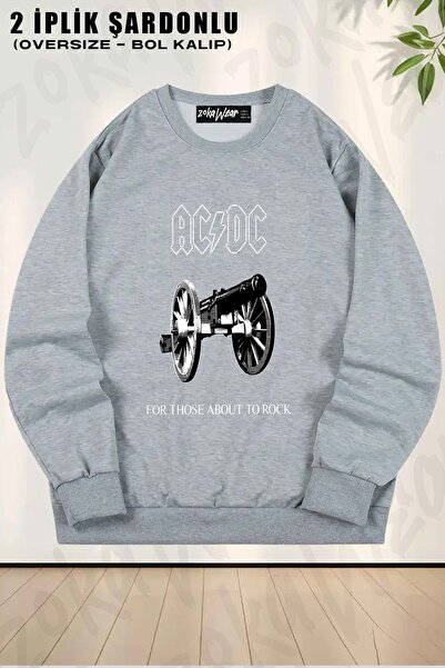 ZOKAWEAR Unisex Cannon Acdc cu imprimeu supradimensionat guler rotund Swea tr...