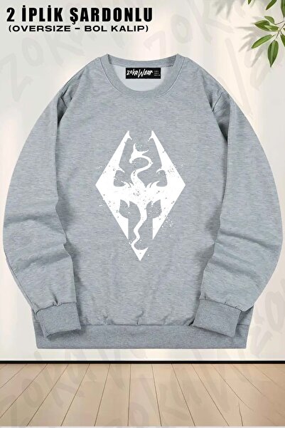 ZOKAWEAR Logo unisex Skyrim, Cadou Perfect, pulover oversized cu imprimeu act...