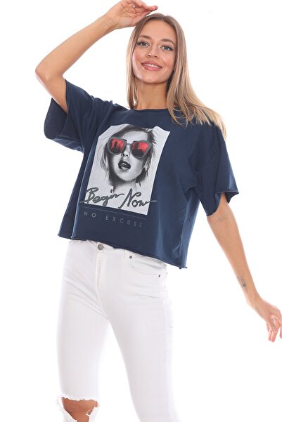 Alışveriş Sokağı Picture Printed Casual Design Blue Women's Sweatshirt