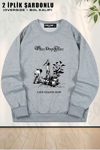 ZOKAWEAR Sweatshirt unisex Three Days Grace v2 cu imprimeu oversized guler ro...