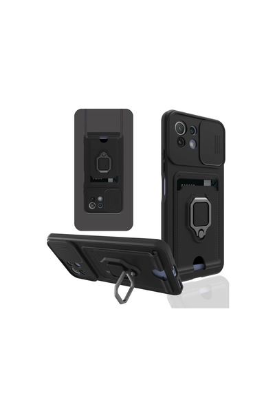 Twin Store حافظة Mi 11 Lite من Zuma مع حلقة بطاقة الأعمال من السيليكون - أسود