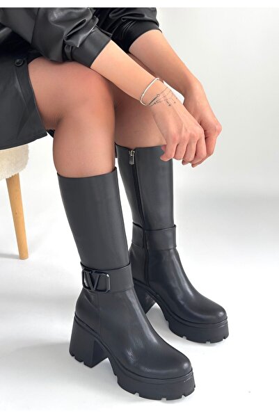 ShipyShop Черен кожен ботуш с ток Moki - Lisinya