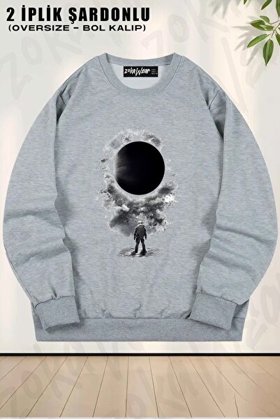 ZOKAWEAR Unisex Eclipse cu imprimeu supradimensionat guler rotund Swea tricou