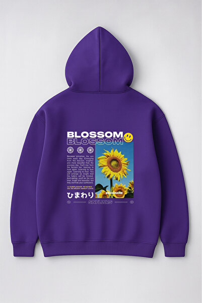 LORVEX قصة فضفاضة سويت شيرت بلوسم برينت للجنسين بغطاء رأس