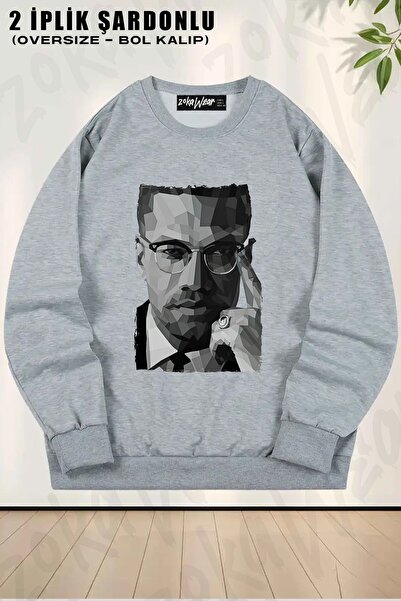 ZOKAWEAR سويت شيرت مالكولم اكس جيمس 3 مطبوع قصة فضفاضة برقبة دائرية للجنسين