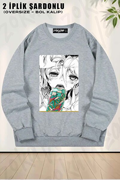 ZOKAWEAR Unisex Anime Can Lewd  Printed Oversized Crew Neck Sweatshirt