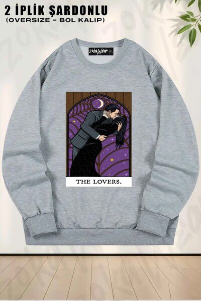 ZOKAWEAR Unisex the Lovers Tarot Card Printed Oversized Crew Neck Sweatshirt