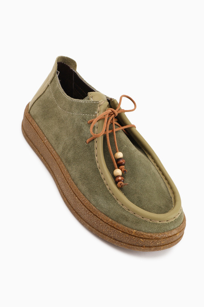 Limoya Полин Оригинални кожени обувки от хаки суед с връзки