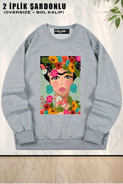 ZOKAWEAR Φούτερ Unisex FRIDA Floral Art με τύπωμα oversized με λαιμόκοψη