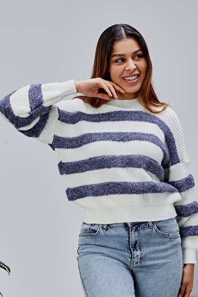 Jinx Wear Fashion Coool Oversized Wide Fit Crew Neck Lucy Striped Sweater