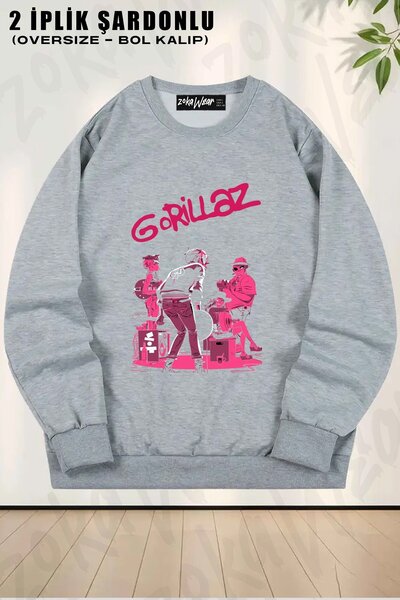 ZOKAWEAR سويت شيرت يونيسكس Stage Gorillaz مطبوع قصة فضفاضة برقبة دائرية