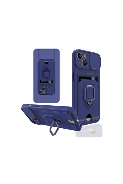 Twin Store حافظة آيفون 14 زوما مع حلقة بطاقة عمل من السيليكون - أزرق داكن