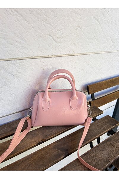 LİZZY BAG Pembe Suni Deri Kırışık Kumaş Tek Bölmeli Fermuarlı Ayarlanabilir A...