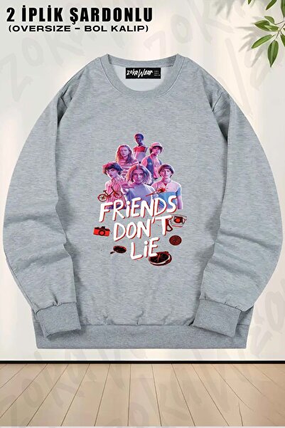 ZOKAWEAR Unisex Stranger Things Friends Dont Lie Printed Oversized Crew Neck ...