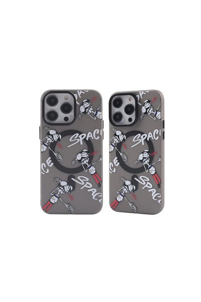 Twin Store غطاء آيفون 14 بنمط آبولو مغناطيسي آمن - أسود أبولو - 3