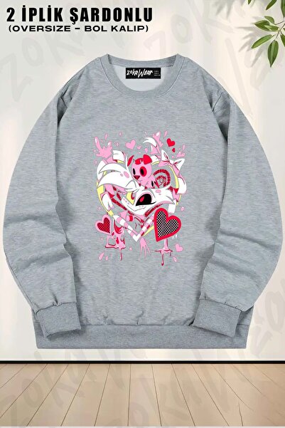 ZOKAWEAR سويت شيرت يونيسكس من Hazbin Hotel Angel Dust مطبوع قصة فضفاضة برقبة ...