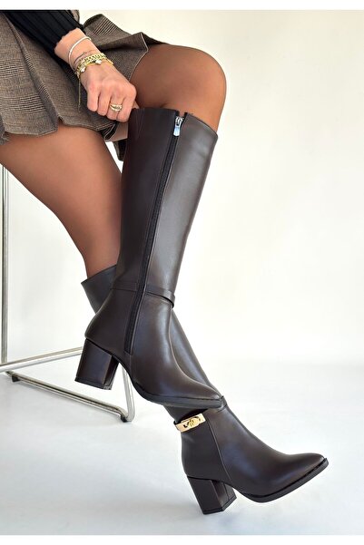 Lisinya Jeoli Brown Leather Heeled Boots - Tygoo