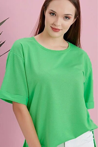 Alışveriş Sokağı Slit Double Sleeve Wide Crew Neck Oversized Sweatshirt