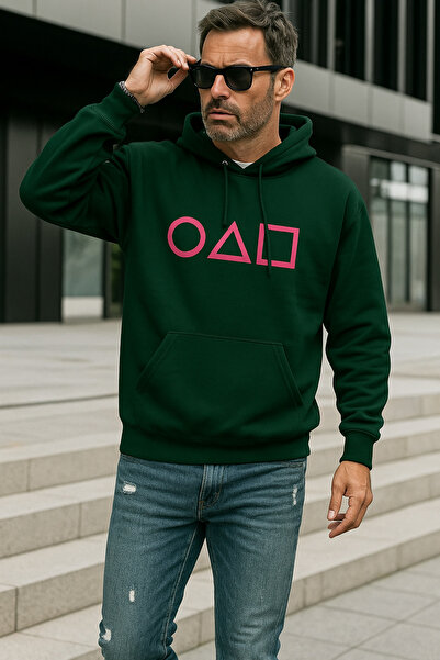 CLASSY.MODA سويت شيرت للجنسين بغطاء رأس برموز هندسية مطبوع قصة فضفاضة مع جيب ...