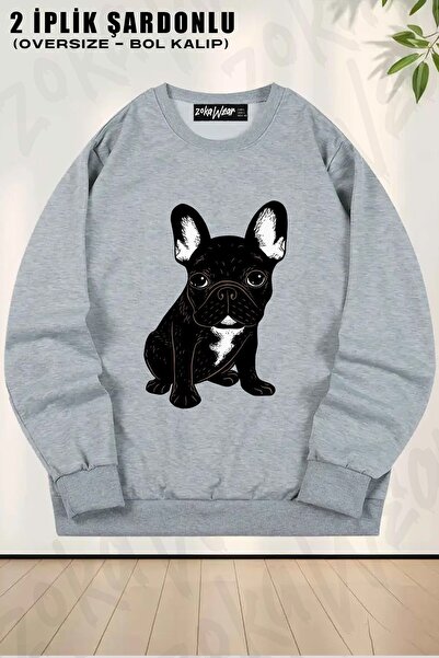 ZOKAWEAR سويت شيرت برقبة دائرية للجنسين من Brindle French Bulldog مطبوع قصة ف...