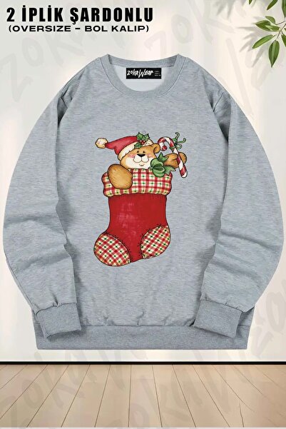 ZOKAWEAR Unisex cu tematică de Anul Nou cu imprimeu supradimensionat guler ro...