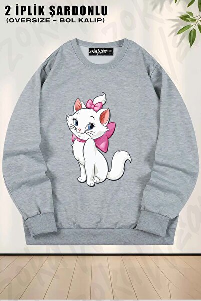 ZOKAWEAR سويت شيرت ماري كات مطبوع قصة فضفاضة برقبة دائرية للجنسين