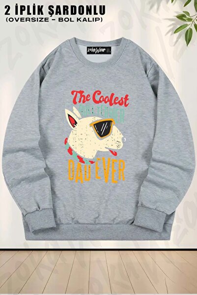 ZOKAWEAR سويت شيرت بول تيريير مطبوع قصة فضفاضة برقبة دائرية للجنسين