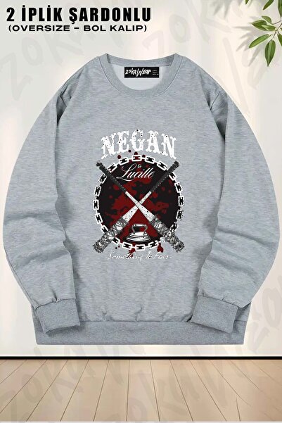 ZOKAWEAR Unisex Negan V2 The Walking Dead Sweatshirt Oversize cu Guler Rotund