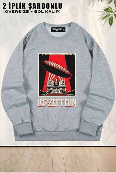ZOKAWEAR Unisex Led Zeppelin cu imprimeu supradimensionat guler rotund Swea t...