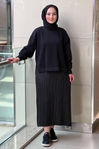 Mahal Crochet Knitwear Satin Ribbon Detailed Skirt Set