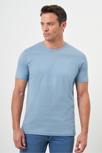 Morven Tricou pentru bărbați, albastru, cu imprimeu, cu un singur jerseu, cu decolteu rotund, în formă dinamică