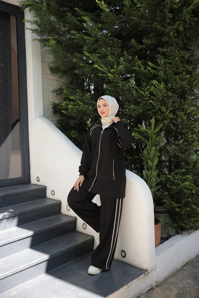 MİMİ Luxury Wear Women's Hijab Tracksuit Set with Zipper & Bottom Top Set