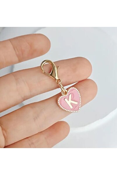 alisa K Harfi Pembe Kalpli Anahtarlık Veya Çanta Süsü