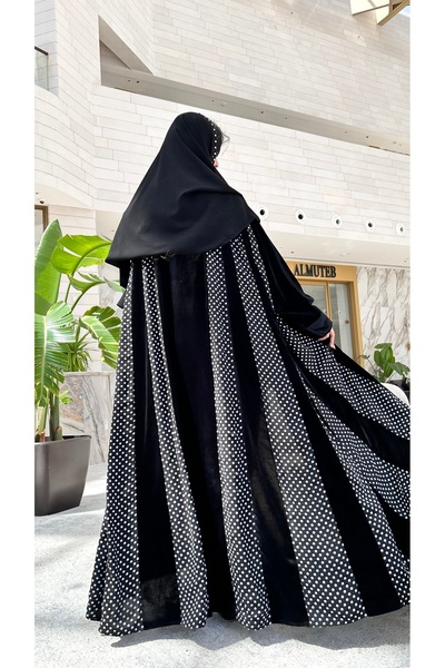 AYA MWT563 - Velvet abaya with polka dot chiffon fabric