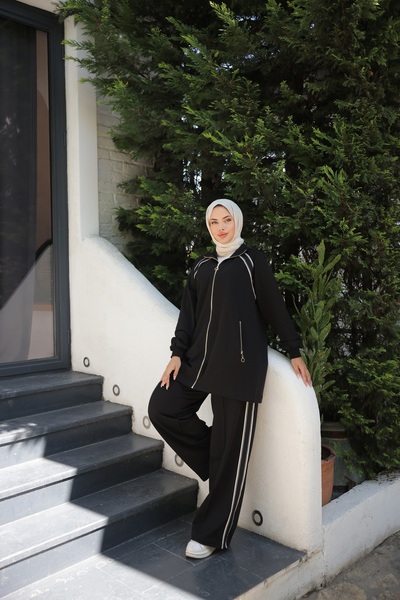 MİMİ Luxury Wear Women's Hijab Tracksuit Set with Zipper & Bottom Top Set